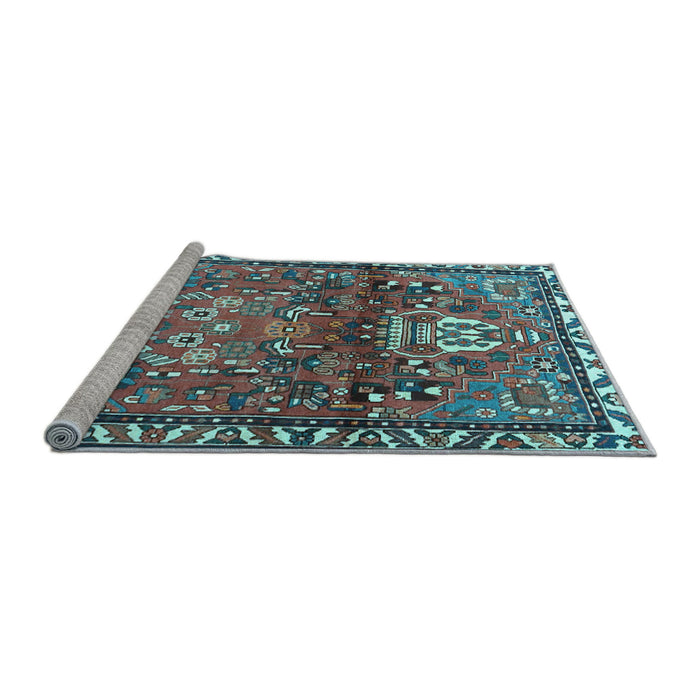Sideview of Machine Washable Persian Light Blue Traditional Rug, wshtr4383lblu
