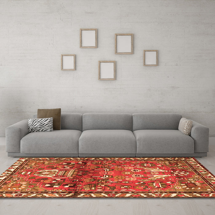 Machine Washable Persian Orange Traditional Area Rugs in a Living Room, wshtr4383org