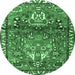 Round Machine Washable Persian Emerald Green Traditional Area Rugs, wshtr4383emgrn