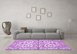 Machine Washable Persian Purple Traditional Area Rugs in a Living Room, wshtr4384pur