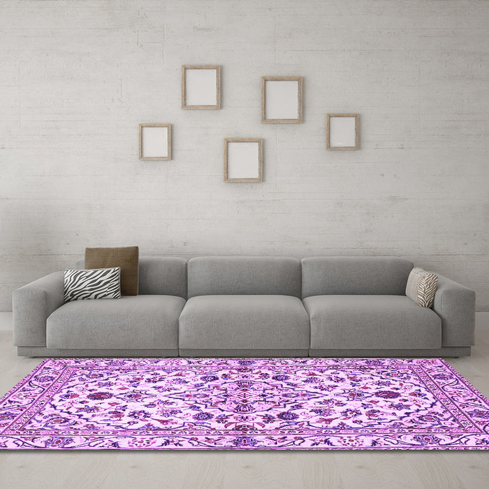 Machine Washable Persian Purple Traditional Area Rugs in a Living Room, wshtr4384pur