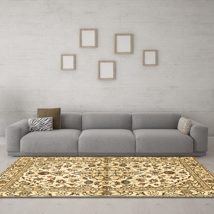 Machine Washable Persian Brown Traditional Rug in a Living Room,, wshtr4384brn