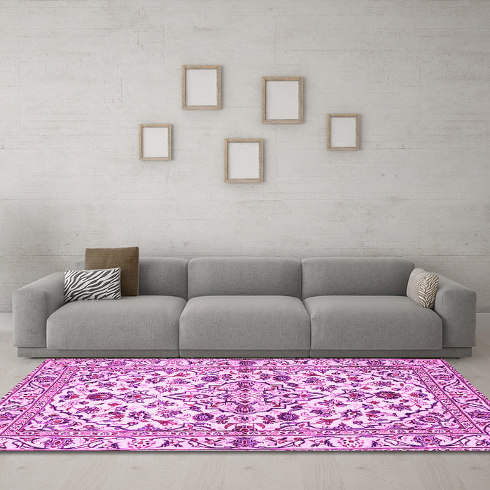 Machine Washable Persian Pink Traditional Rug in a Living Room, wshtr4384pnk
