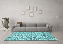 Machine Washable Persian Light Blue Traditional Rug in a Living Room, wshtr4384lblu