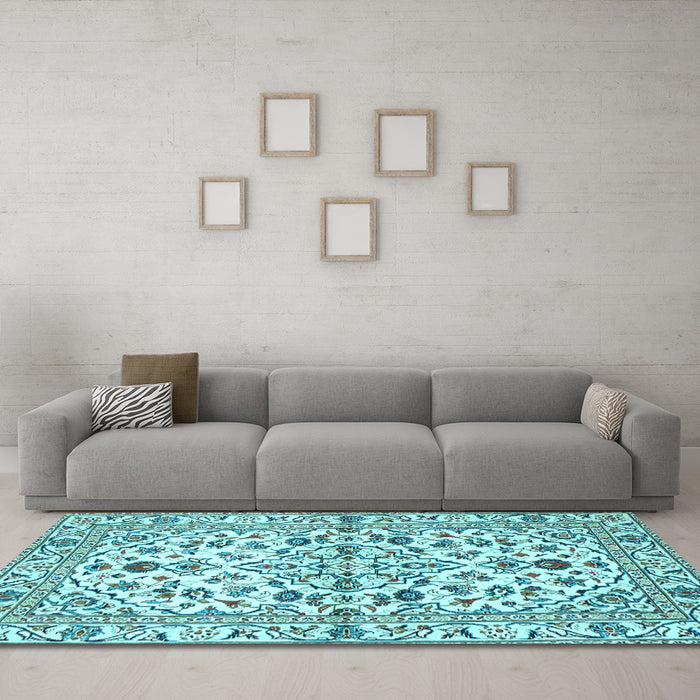 Machine Washable Persian Light Blue Traditional Rug in a Living Room, wshtr4384lblu