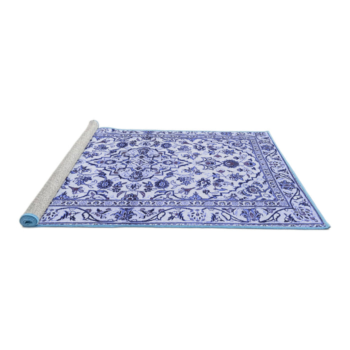 Sideview of Machine Washable Persian Blue Traditional Rug, wshtr4384blu