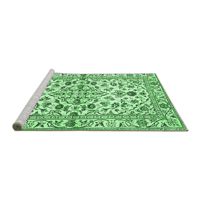 Sideview of Machine Washable Persian Emerald Green Traditional Area Rugs, wshtr4384emgrn