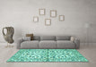 Machine Washable Persian Turquoise Traditional Area Rugs in a Living Room,, wshtr4384turq