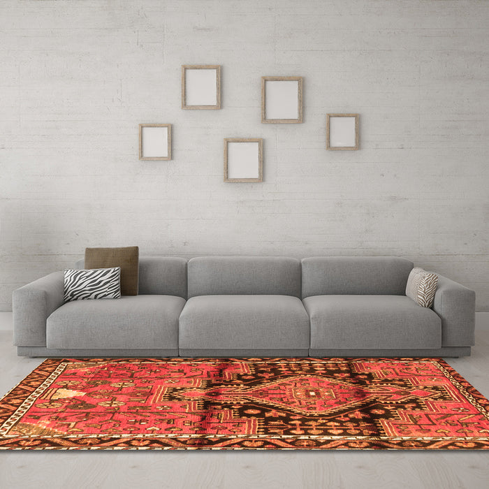 Machine Washable Persian Orange Traditional Area Rugs in a Living Room, wshtr4385org
