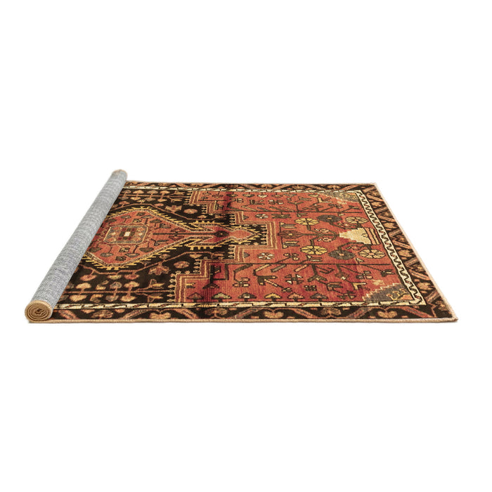 Sideview of Machine Washable Persian Brown Traditional Rug, wshtr4385brn