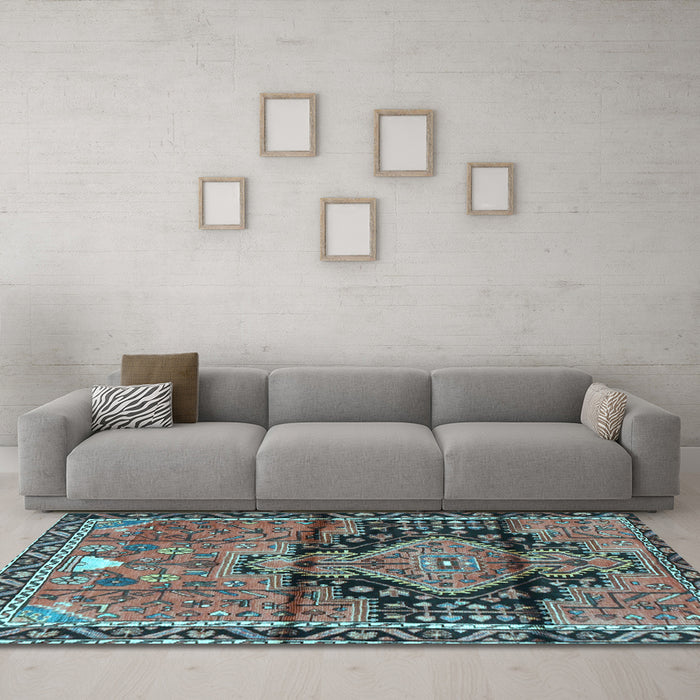 Machine Washable Persian Light Blue Traditional Rug in a Living Room, wshtr4385lblu
