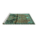 Sideview of Machine Washable Persian Turquoise Traditional Area Rugs, wshtr4385turq