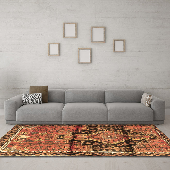 Machine Washable Persian Brown Traditional Rug in a Living Room,, wshtr4385brn