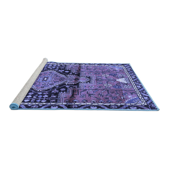 Sideview of Machine Washable Persian Blue Traditional Rug, wshtr4385blu