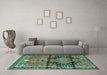 Machine Washable Persian Turquoise Traditional Area Rugs in a Living Room,, wshtr4385turq