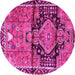 Round Machine Washable Persian Pink Traditional Rug, wshtr4385pnk