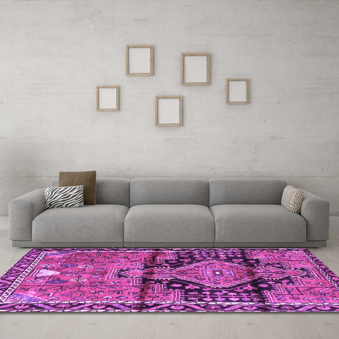Machine Washable Persian Purple Traditional Area Rugs in a Living Room, wshtr4385pur
