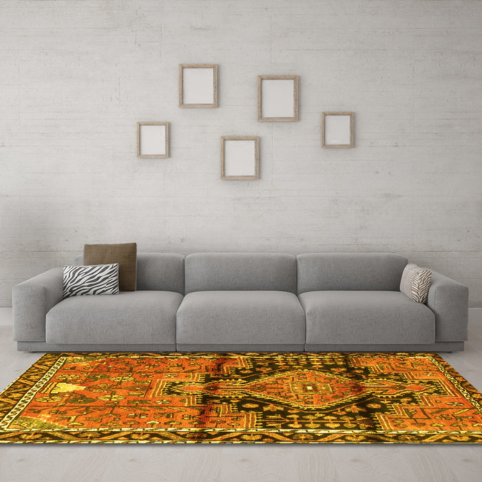 Machine Washable Persian Yellow Traditional Rug in a Living Room, wshtr4385yw