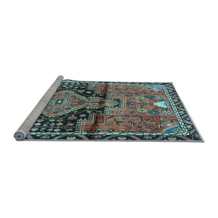 Sideview of Machine Washable Persian Light Blue Traditional Rug, wshtr4385lblu