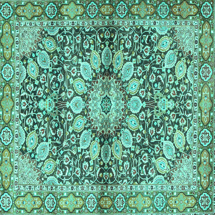 Square Machine Washable Persian Turquoise Traditional Area Rugs, wshtr4386turq