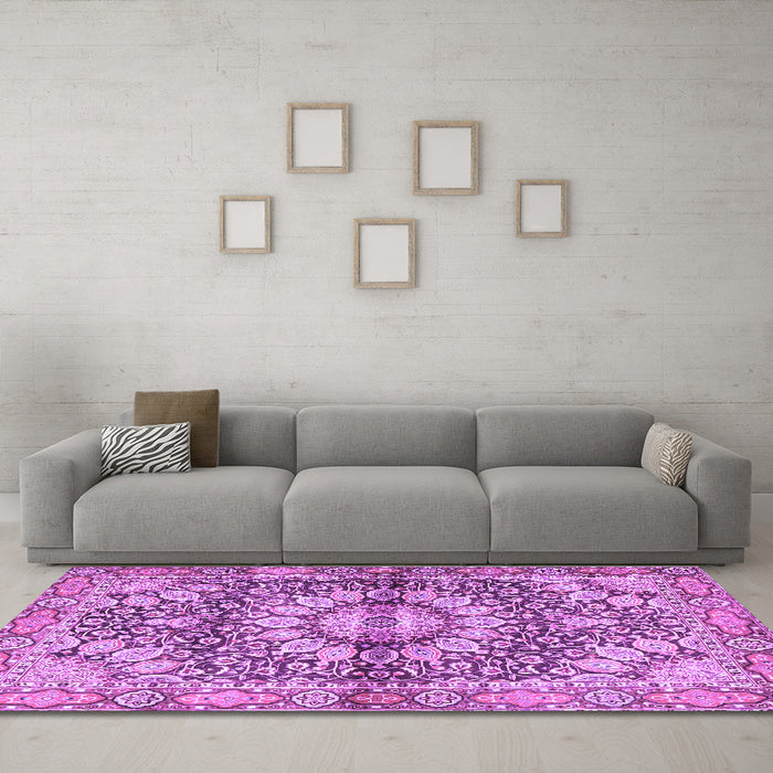 Machine Washable Persian Purple Traditional Area Rugs in a Living Room, wshtr4386pur
