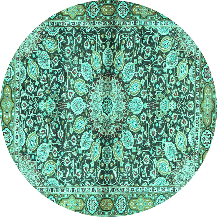 Round Machine Washable Persian Turquoise Traditional Area Rugs, wshtr4386turq