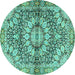 Round Machine Washable Persian Turquoise Traditional Area Rugs, wshtr4386turq