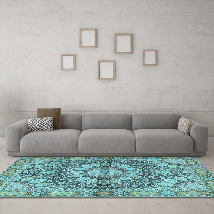 Machine Washable Persian Light Blue Traditional Rug in a Living Room, wshtr4386lblu