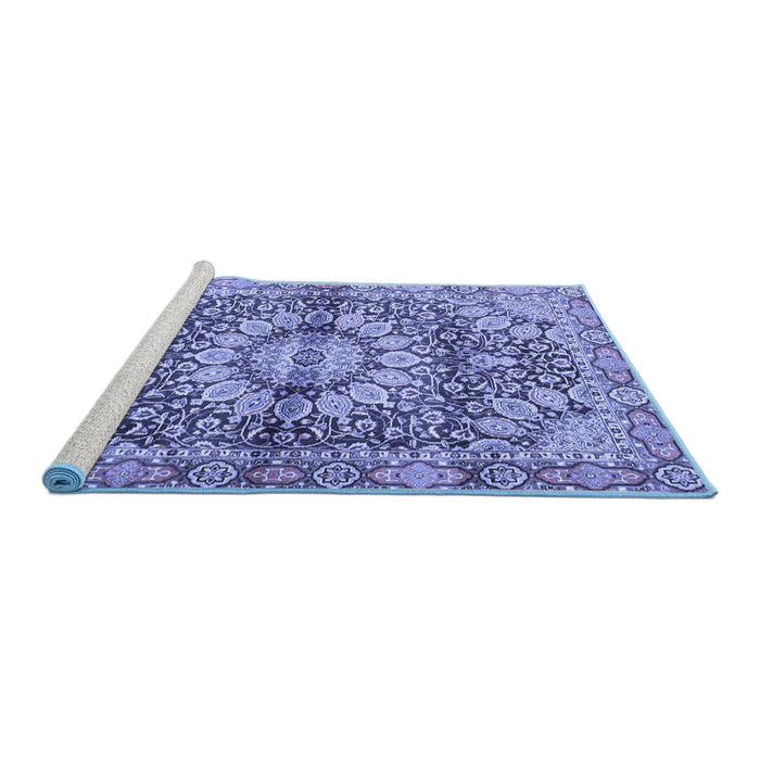 Sideview of Machine Washable Persian Blue Traditional Rug, wshtr4386blu