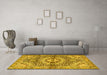 Machine Washable Persian Yellow Traditional Rug in a Living Room, wshtr4386yw