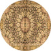 Round Machine Washable Persian Brown Traditional Rug, wshtr4386brn