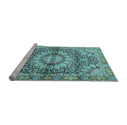 Sideview of Machine Washable Persian Light Blue Traditional Rug, wshtr4386lblu