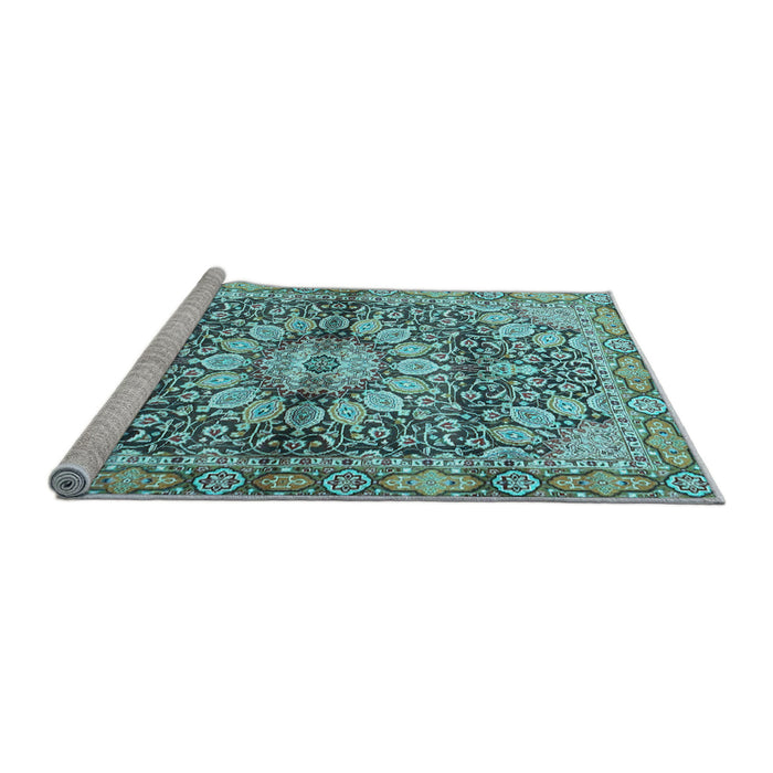 Sideview of Machine Washable Persian Light Blue Traditional Rug, wshtr4386lblu