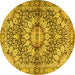 Round Machine Washable Persian Yellow Traditional Rug, wshtr4386yw