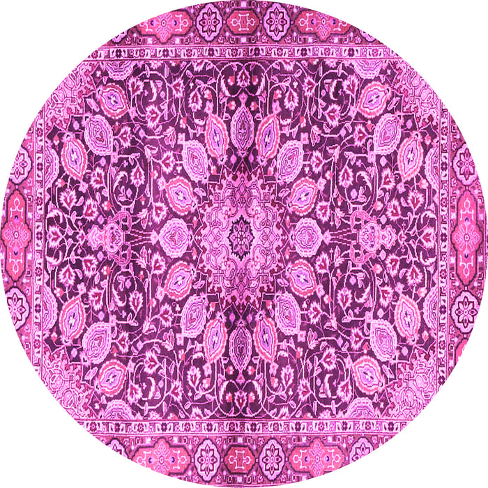 Round Machine Washable Persian Pink Traditional Rug, wshtr4386pnk