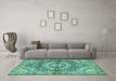 Machine Washable Persian Turquoise Traditional Area Rugs in a Living Room,, wshtr4386turq