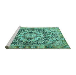 Sideview of Machine Washable Persian Turquoise Traditional Area Rugs, wshtr4386turq