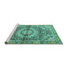 Sideview of Machine Washable Persian Turquoise Traditional Area Rugs, wshtr4386turq