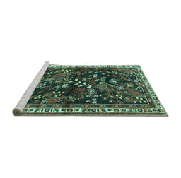 Sideview of Machine Washable Persian Turquoise Traditional Area Rugs, wshtr4387turq