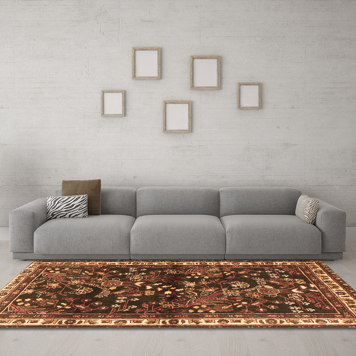 Machine Washable Persian Brown Traditional Rug in a Living Room,, wshtr4387brn