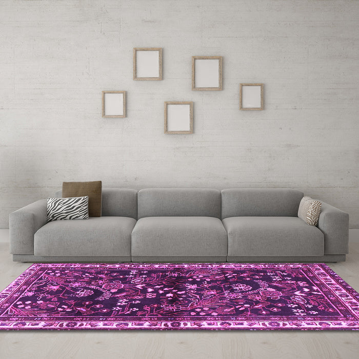 Machine Washable Persian Purple Traditional Area Rugs in a Living Room, wshtr4387pur