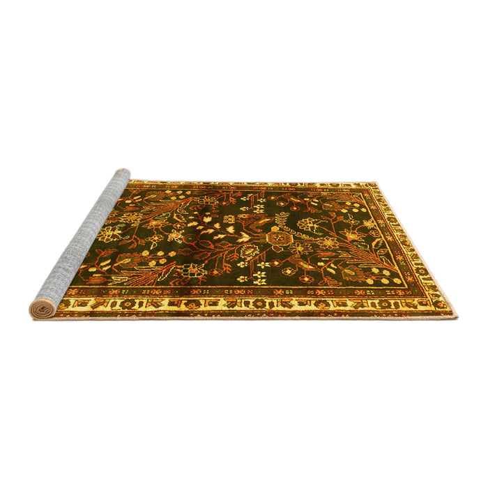 Sideview of Machine Washable Persian Yellow Traditional Rug, wshtr4387yw