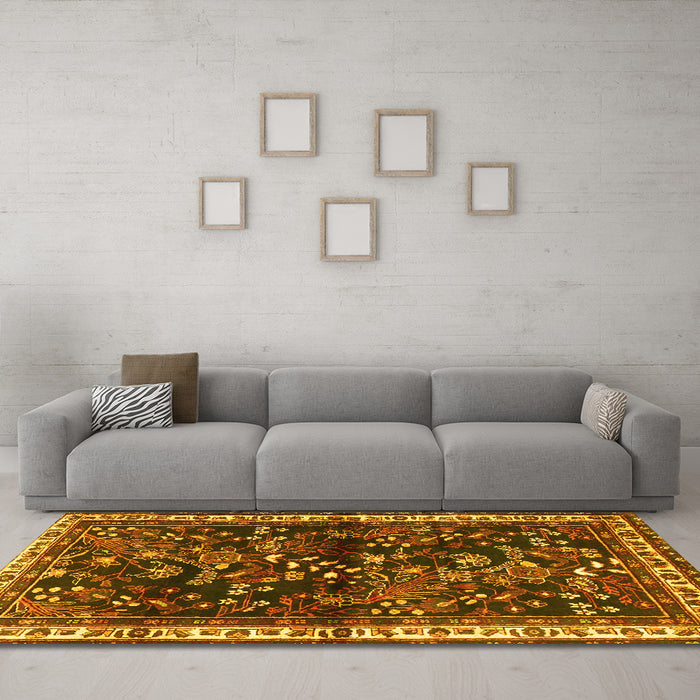 Machine Washable Persian Yellow Traditional Rug in a Living Room, wshtr4387yw