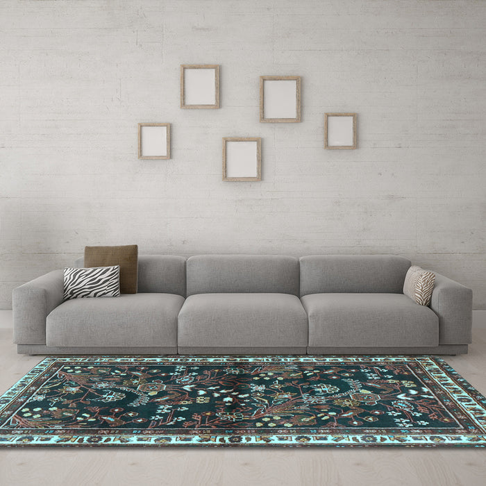 Machine Washable Persian Light Blue Traditional Rug in a Living Room, wshtr4387lblu