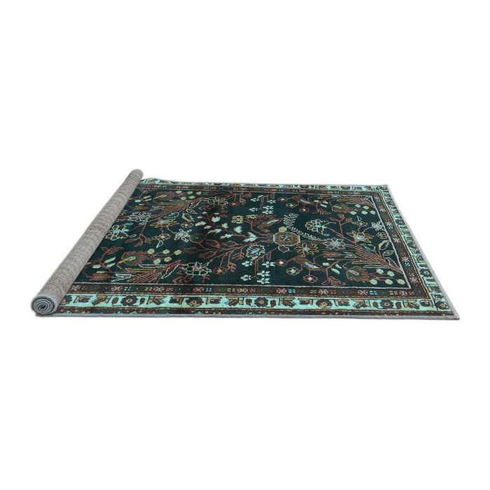 Sideview of Machine Washable Persian Light Blue Traditional Rug, wshtr4387lblu