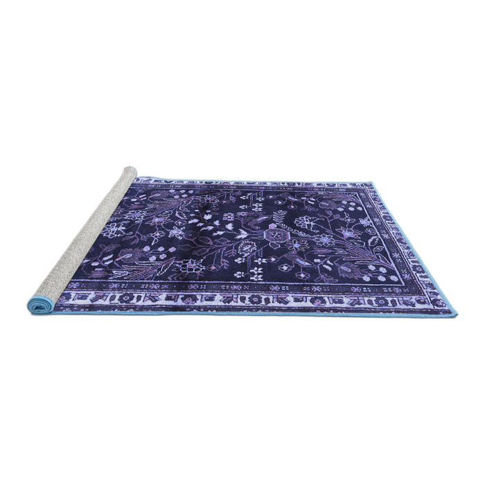 Sideview of Machine Washable Persian Blue Traditional Rug, wshtr4387blu