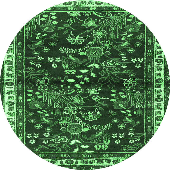 Round Machine Washable Persian Emerald Green Traditional Area Rugs, wshtr4387emgrn