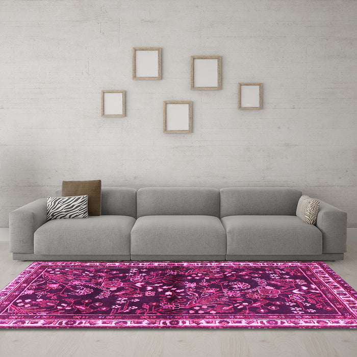 Machine Washable Persian Pink Traditional Rug in a Living Room, wshtr4387pnk