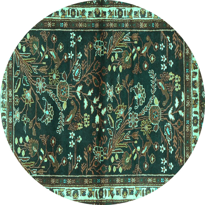 Round Machine Washable Persian Turquoise Traditional Area Rugs, wshtr4387turq