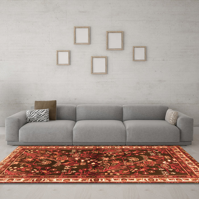 Machine Washable Persian Orange Traditional Area Rugs in a Living Room, wshtr4387org